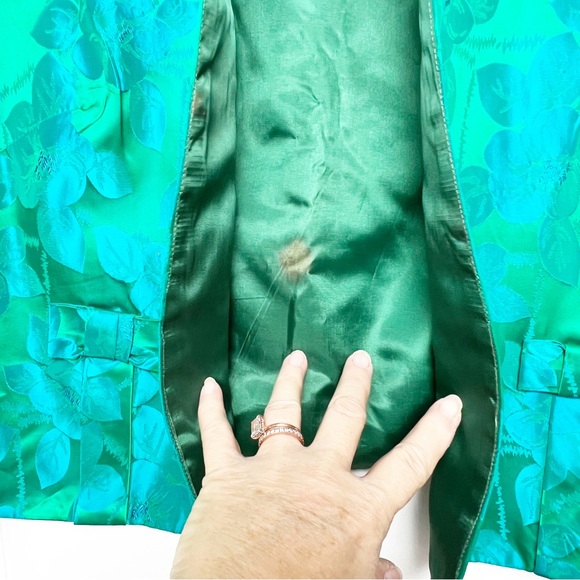 Vintage Floral Damask Green Blue 3/4 Sleeve Cropped Jacket Women’s Size XL - Picture 6 of 12